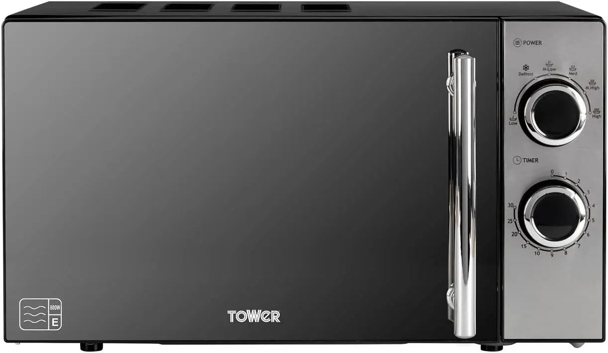 Microondas TOWER de 800 W y 20 L con 5 niveles de potencia y temporizador de 30 minutos, negro, T24015