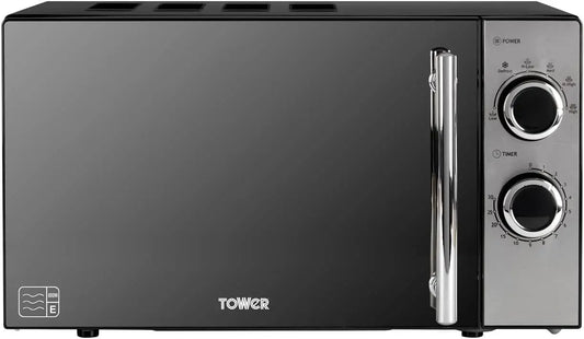 Microondas TOWER de 800 W y 20 L con 5 niveles de potencia y temporizador de 30 minutos, negro, T24015