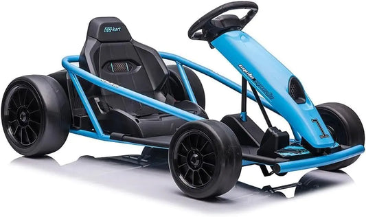 GarveeLife Kart Drift Eléctrico 24 V para niños 8-12 años, 2 Motores 300 W, Velocidad 13 km/h, Arranque Suave, Deriva 360 °, música, azul