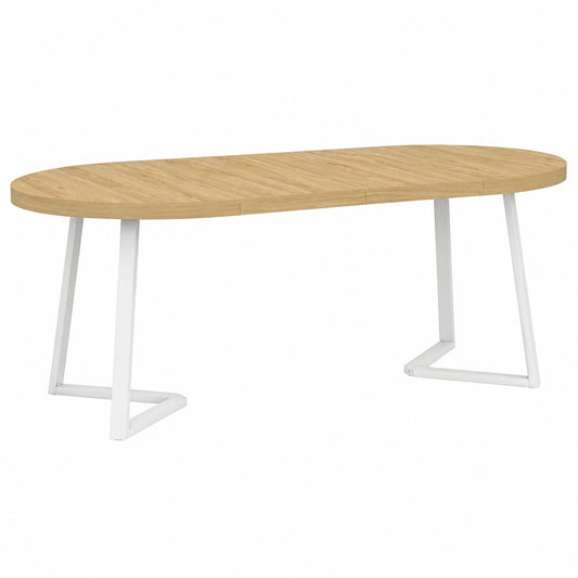 Tavolo Rotondo Allungabile Selma in Legno e Bianco per 4-10 Persone, 110-200 cm