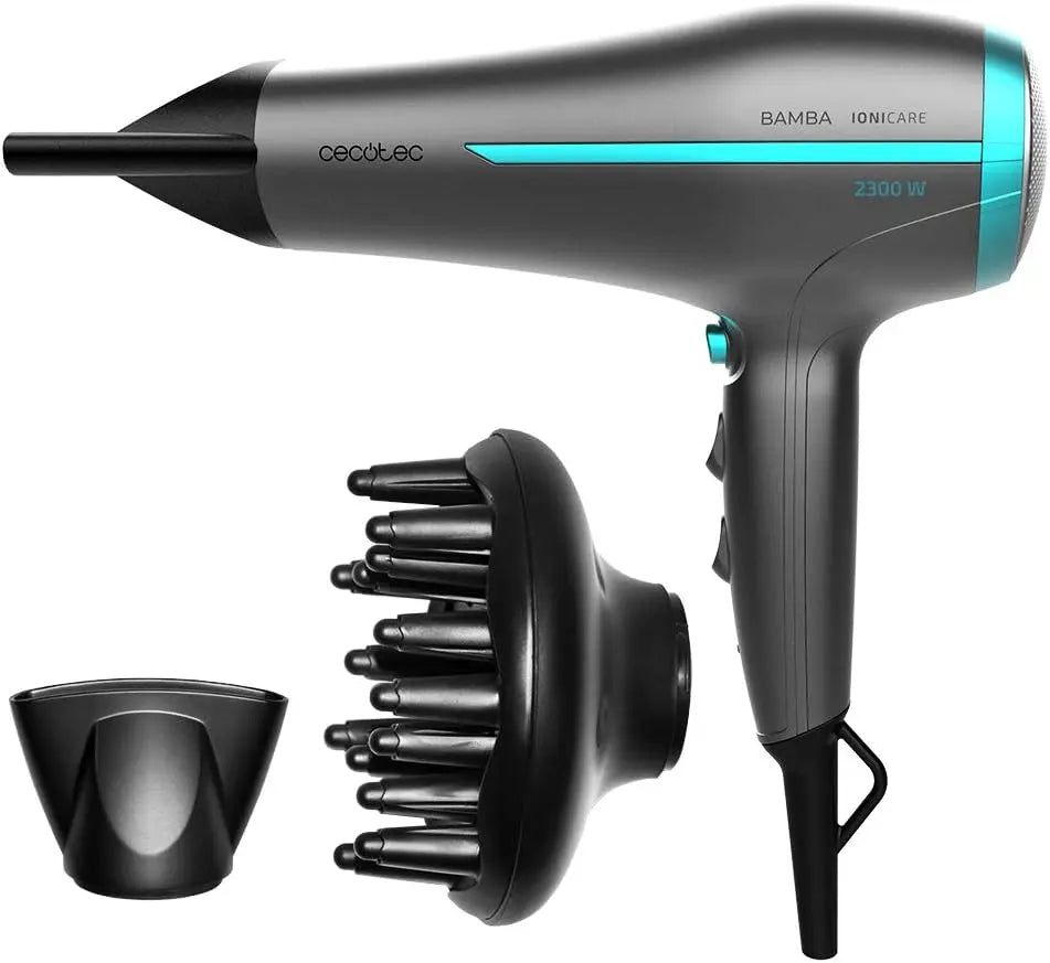 Secador de pelo Cecotec Iónico Bamba IoniCare 5200 Aura negro. 2300W, Concentrador y Difusor, Cabello Sin Encrespamiento, Motor DC, Ion Real, negro