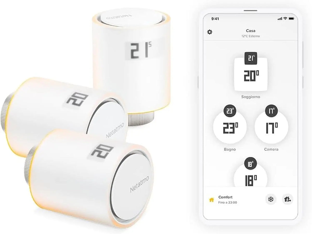 Netatmo conjunto de 3 Cabezales Termostáticos Inteligentes - Accesorio para Termostato Conectado, Control a Distancia, Ahorro de Energía, blanco