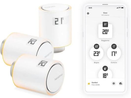 Netatmo conjunto de 3 Cabezales Termostáticos Inteligentes - Accesorio para Termostato Conectado, Control a Distancia, Ahorro de Energía, blanco