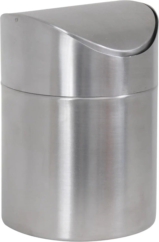 MSV Contenedor basculante de sobremesa o para cosméticos - 1,5 L - Acero inoxidable - Diseño compacto - Tapa basculante - Ideal para cocina, plata
