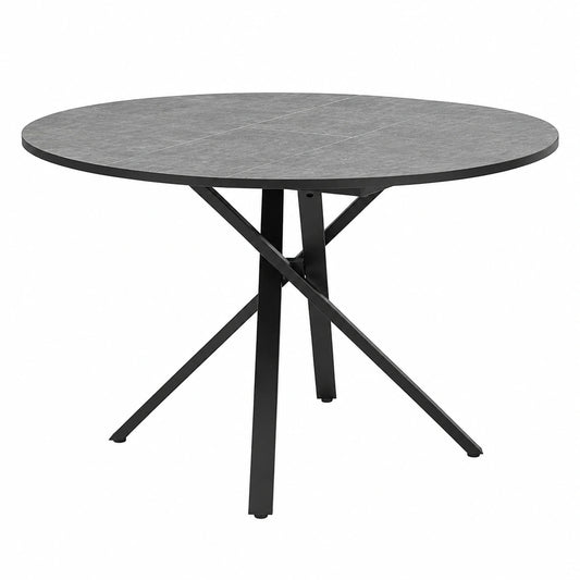 Tavolo da Pranzo Rotondo Allungabile Moderno per 4-6 Persone, Gambe in Acciaio a X, Grigio Screziato, 100-140x76x100 cm