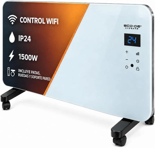 Calefactor ECO-DE ECODE Radiador eléctrico 1500W de Cristal, blanco