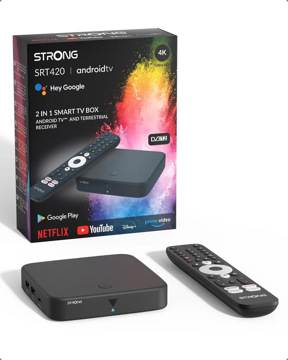 Televisor Strong SRT420 TV Box Android TV 4K con Puerto Ethernet, negro