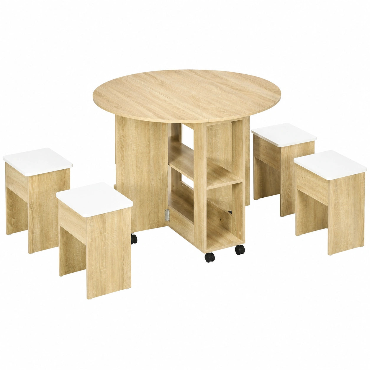 Set da Pranzo 5 Pezzi con Tavolo Rotondo Pieghevole e Sgabelli Rovere