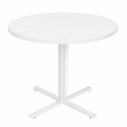Tavolo Rotondo per Sala da Pranzo, 4 Posti, Stile Rustico, Resistente all'Acqua, Bianco Neve, 80 cm