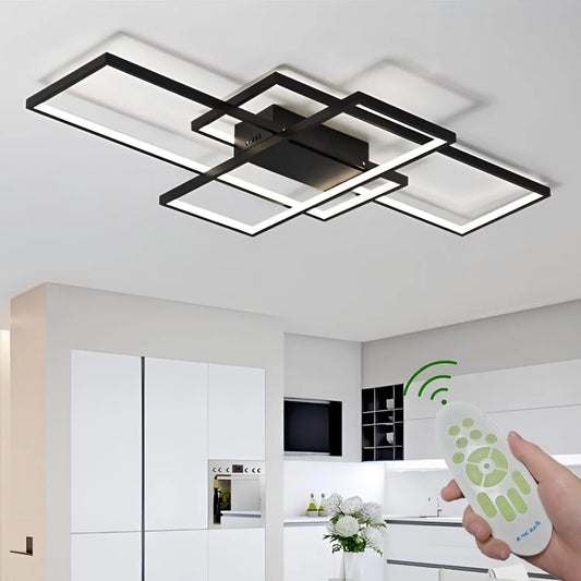 Lámpara de techo Deevin LED Lámpara De Techo De Salón Luz De Techo De Comedor Moderno Regulable Control Remoto Dormitorio Decoración Araña, negro