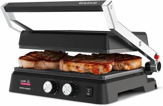 Parrilla eléctrica Taurus Sandwichera Grill 2600W, Plancha 2 en 1, Antiadherente, 29x23 cm, negro