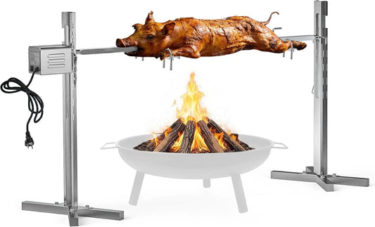 Parrilla eléctrica onlyfire Kit de Brocheta Eléctrica con Motor, Brocheta Giratoria Automática con 5 Niveles de Altura para Cordero, plata