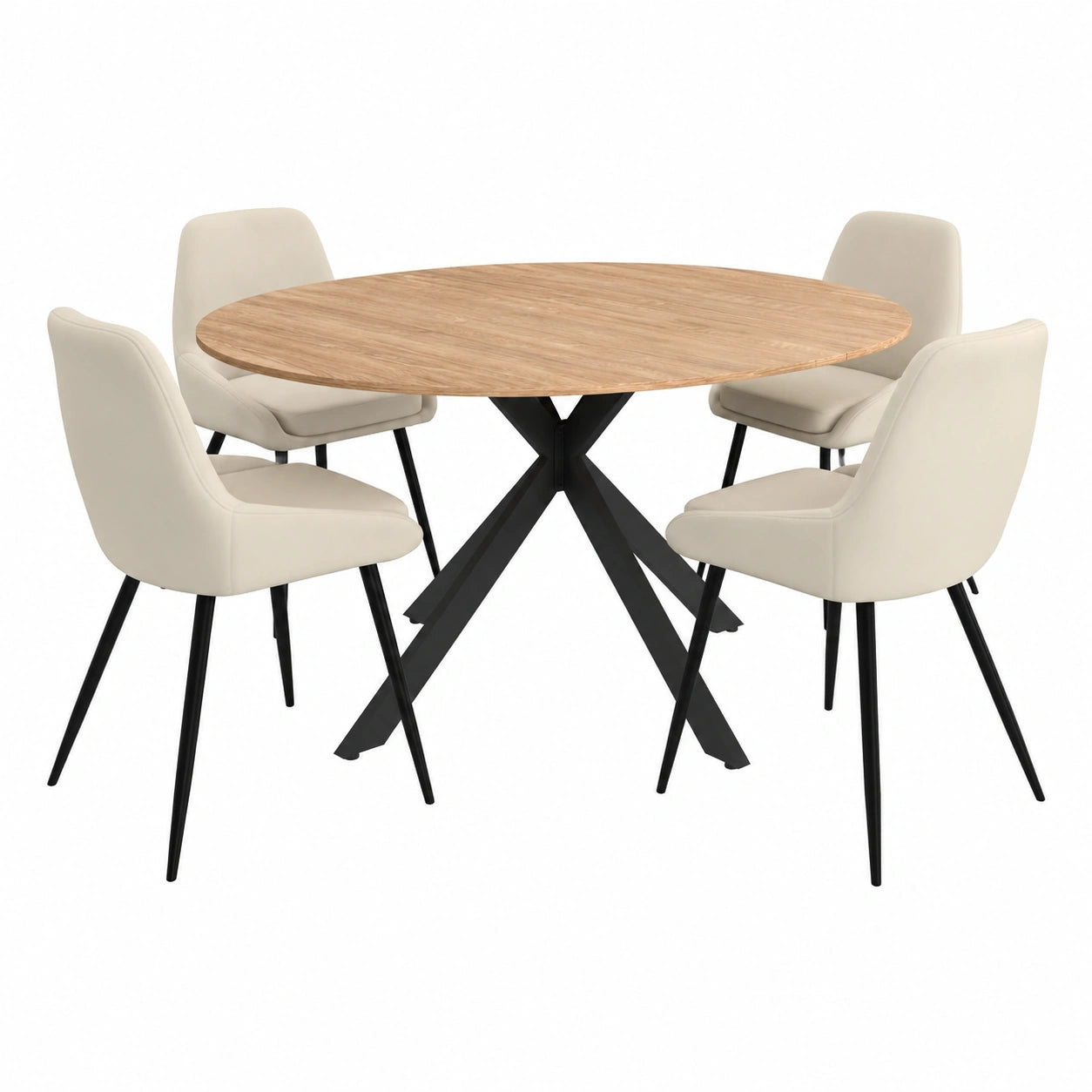 Set Tavolo da Pranzo Rotondo Allungabile con Sedie in Velluto Beige Alix