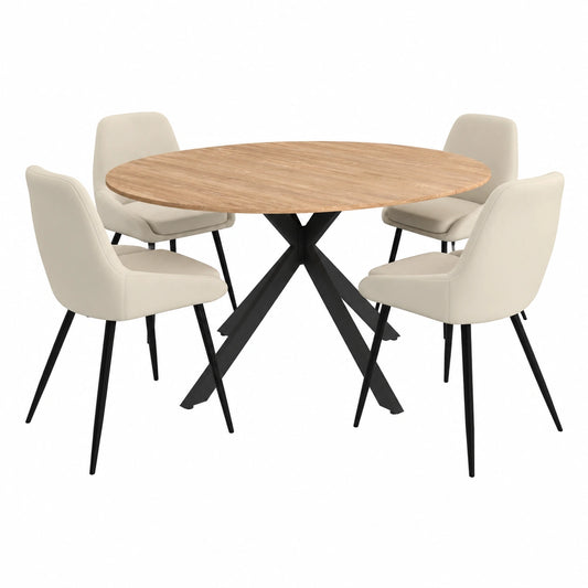 Set Tavolo da Pranzo Rotondo Allungabile con Sedie in Velluto Beige Alix