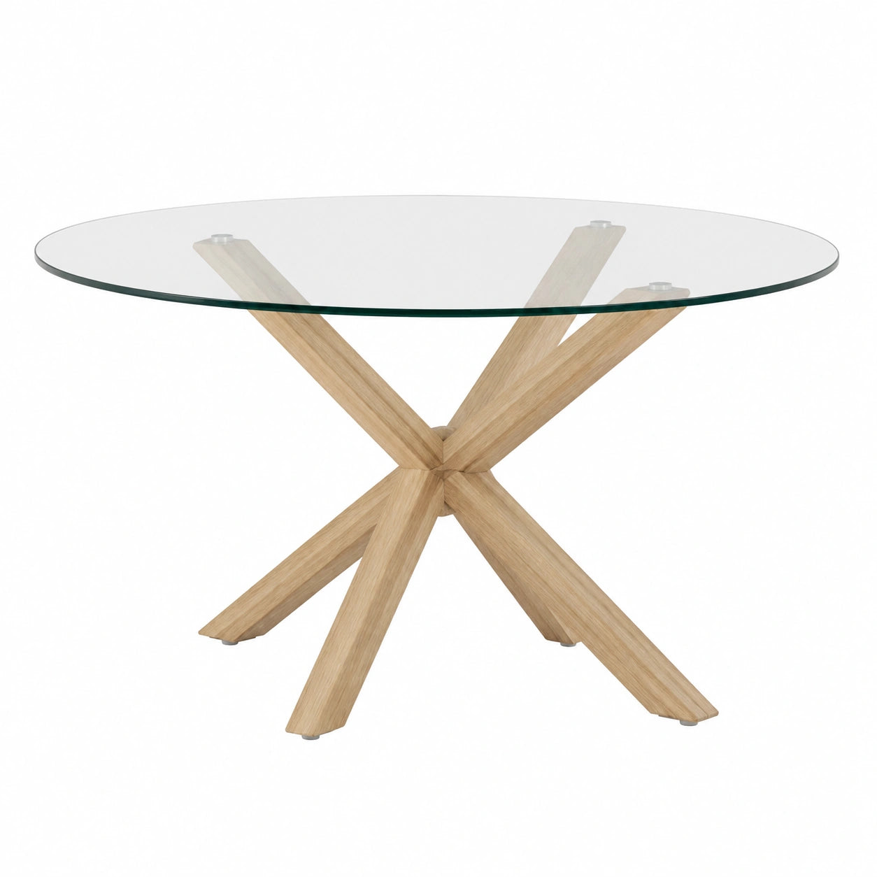 Tavolo Rotondo YAM 114 cm in Vetro e Acciaio Legno Effetto per Casa Moderna
