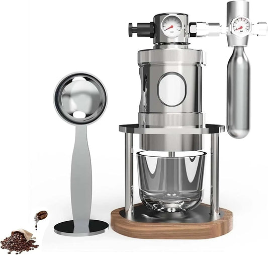 Cafetera Generic Máquina de café expreso neumática, cafetera manual de presión de aire con manómetro, extracción de 1 a 16 bares, gris