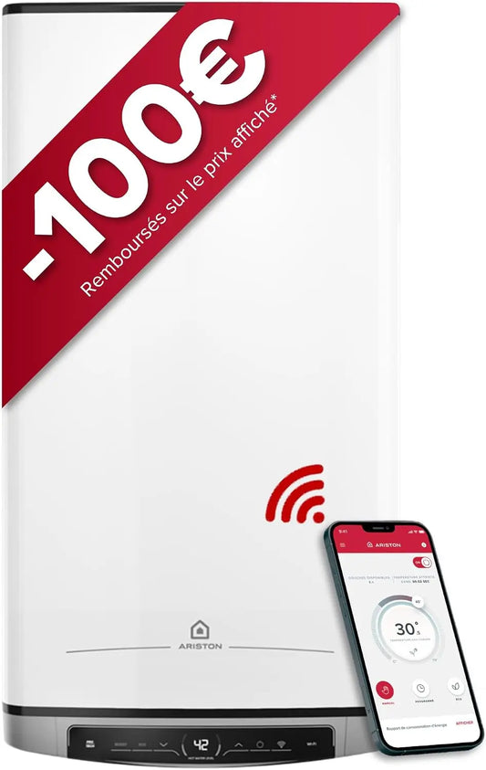 Termo eléctrico Ariston Velis Evo Dune Dry Wifi, calentador de agua plano eléctrico 65L, instalación en Francia, flexibilidad energética, blanco