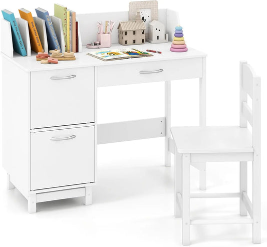 Escritorio RELAX4LIFE Juego de Escritorio y Silla para Niños, Escritorio Infantil, blanco