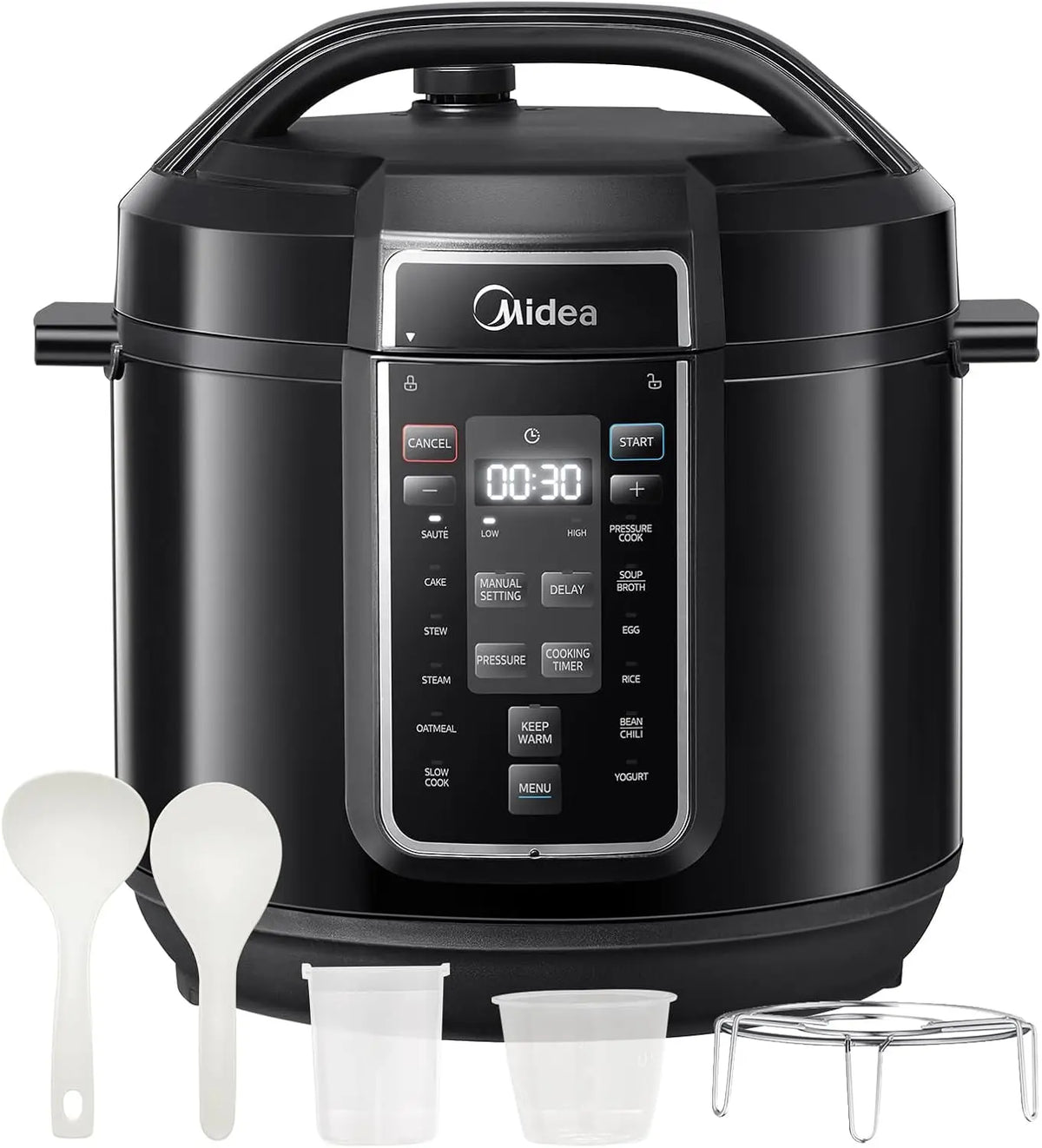 Olla eléctrica Midea Instantánea 9 en 1, 12 Preajustes, Yogurtera, Arrocera, Cocción Lenta, Salteado al Vapor, 8 Cuartos de Galón, negro