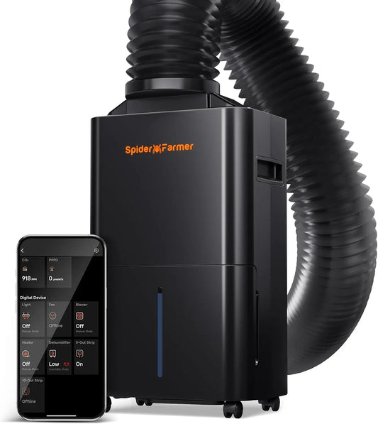 Deshumidificador SPIDER FARMER actualizado de 12 litros, deshumidificador eléctrico con cable RJ12, descongelación automática, negro