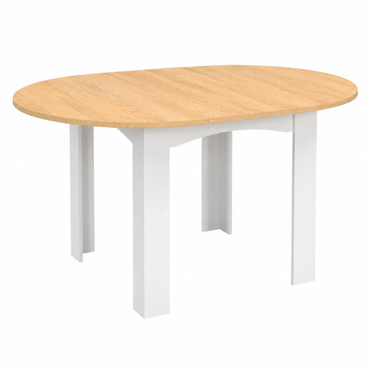 Tavolo da Pranzo Rotondo Estensibile DONA per 4-8 Persone, Finitura Bianco e Faggio, 110-150 cm