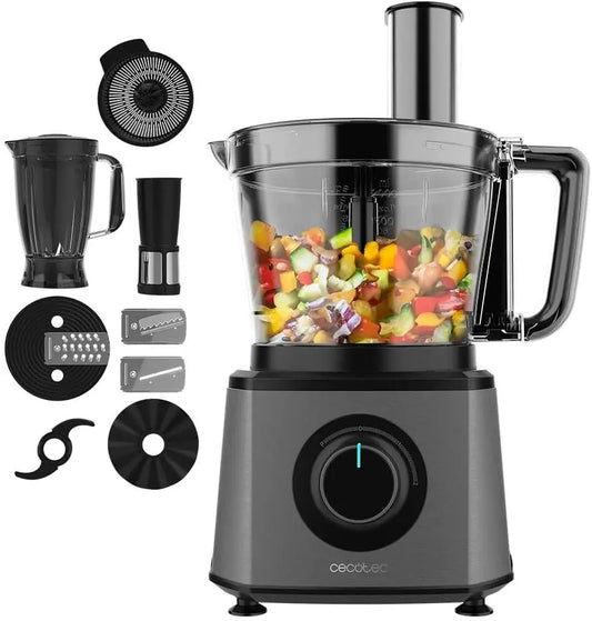 Robot de cocina Cecotec Procesador de alimentos Paprika 1300 Full, 2000W de Potencia, Acero Inoxidable, 2 Velocidades, 3 Discos de corte, negro