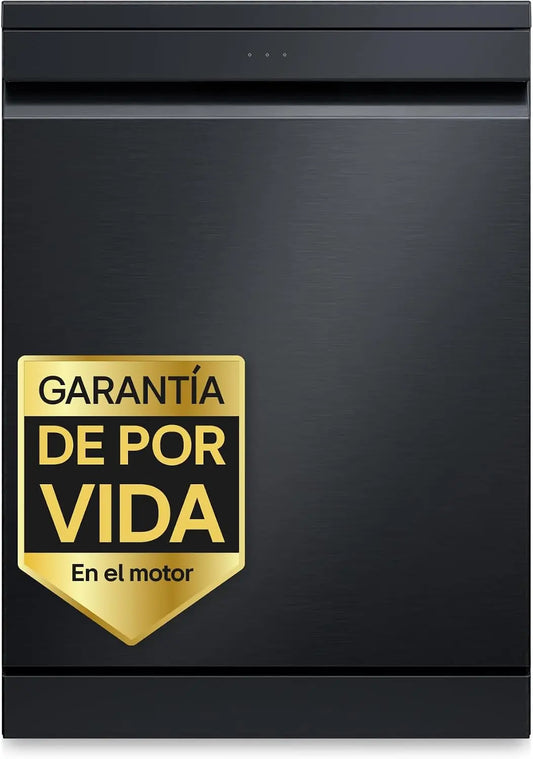 Lavavajillas LG DF375HMS, QuadWash Steam, Sistema EasyRack, Bandeja para Cubiertos, Wi-Fi ThinQ, TrueSteam, Apertura Automática, 14L, negro/gris