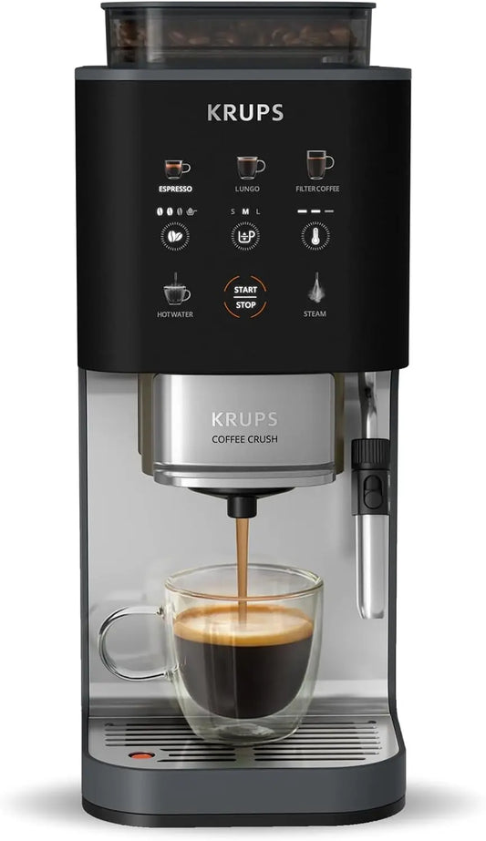 Cafetera KRUPS Coffee Crush, Cafetera Automática, Espumador de leche, Compacta, Coal, negro