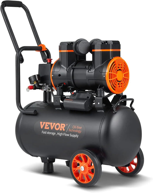 Compresor VEVOR de Aire Silencioso de 24L Compresor de Aire sin Aceite 1450W 2 CV Presión Máxima de 3,5 Mpa Motor sin Aceite 70dB, negro