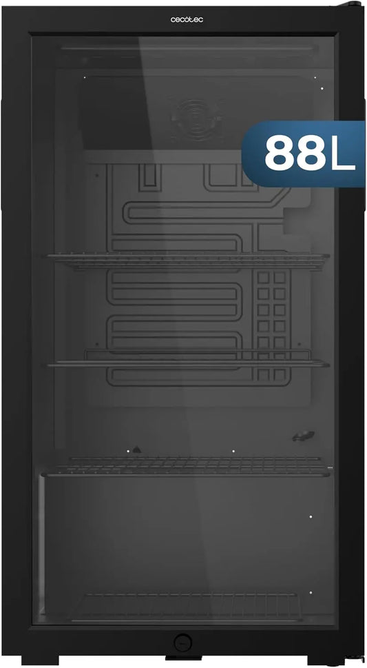 Frigorífico Cecotec Mini Frigorífico con Puerta de Cristal Bolero CoolMarket BC 88 negro, 88 Litros de Capacidad, 44,5 cm de Ancho, negro