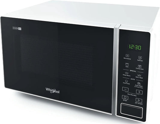 Horno Whirlpool microondas MWP 203 W, cook 20, cavidad de 20 L, color blanco, MW+grill function, touch foil control, potencia MWO 700 W, blanco