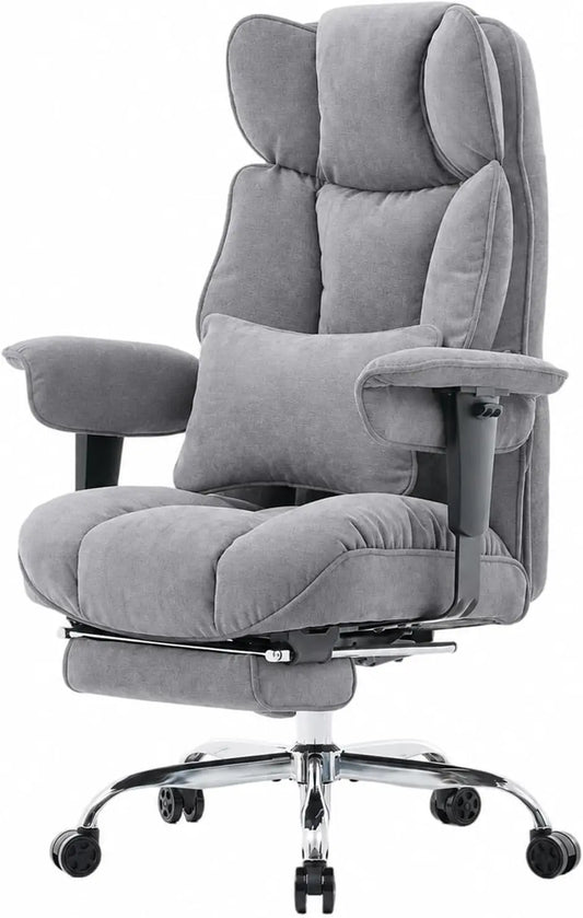 Silla de oficina Efomao Ergonómica Acolchada, Silla de Escritorio Reclinable con Reposapiés Retráctil y Soporte Lumbar, gris