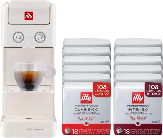 Cafetera illy Máquina de Café Iperespresso Y3.3 con 216 Cápsulas, Color Blanco