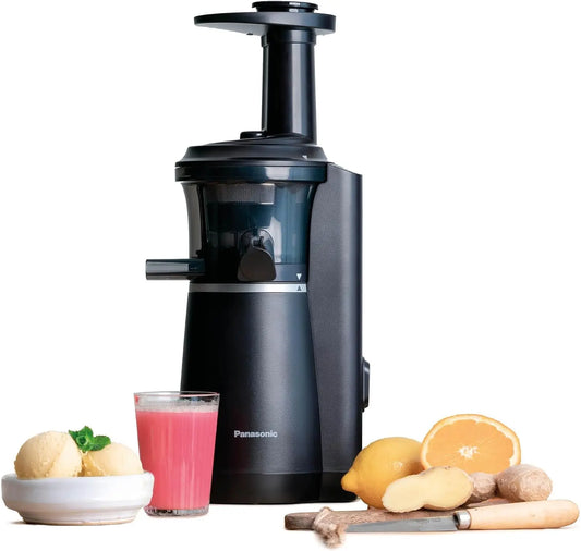 Licuadora Panasonic Slow Juicer MJ-L501, Exprimidora eléctrico de frutas y verduras, 150 W, acero inoxidable y plástico, negro