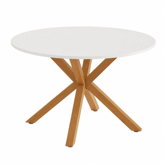 Tavolo Rotondo da Pranzo Harry in Bianco con Finitura Rovere, Diametro 120 cm