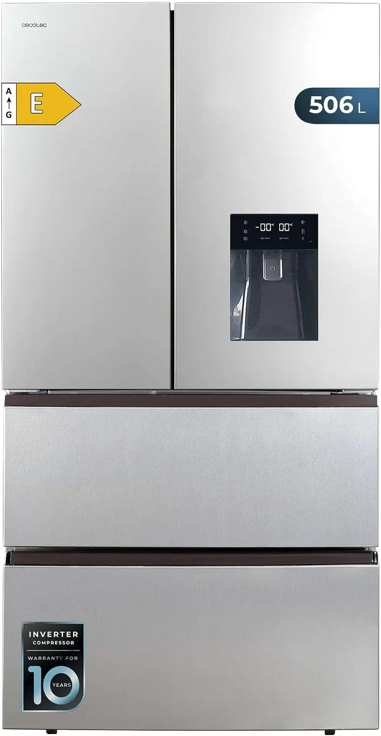 Frigorífico Cecotec 4 Puertas 506L Bolero CoolMarket FD 510 WD Inox Total E, plata