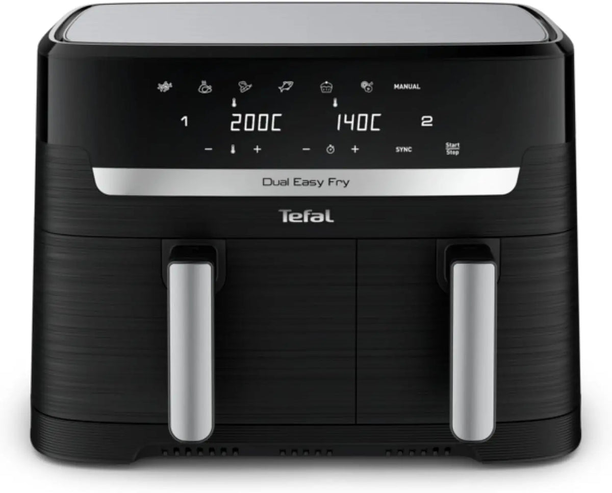 Freidora de aire Tefal Dual Easy Fry EY9018, caliente de doble cámara, negro