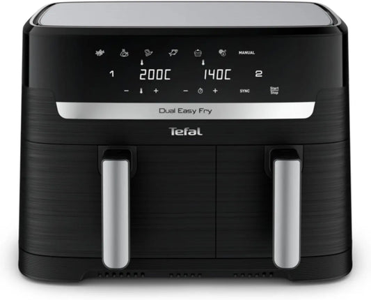 Freidora de aire Tefal Dual Easy Fry EY9018, caliente de doble cámara, negro