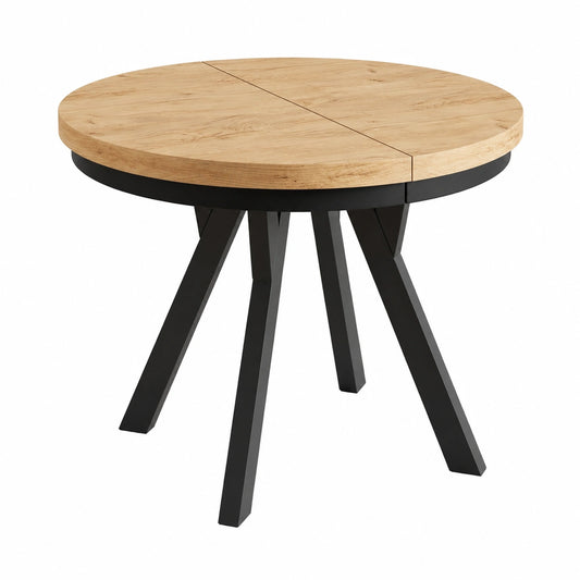 Tavolo Rotondo Allungabile 80-130 cm, Laminato 36 mm, Gambe Nere Solide