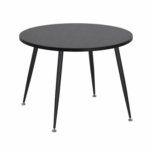 Tavolo da Pranzo Rotondo in MDF Nero con Gambe Regolabili in Metallo