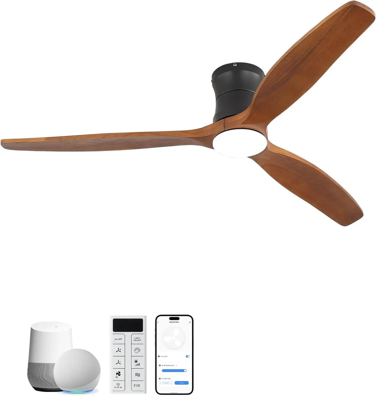 Ventilador de techo Sofucor Smart Ventilador de Techo con Luz, Alexa/APP, Madera Maciza, naranja
