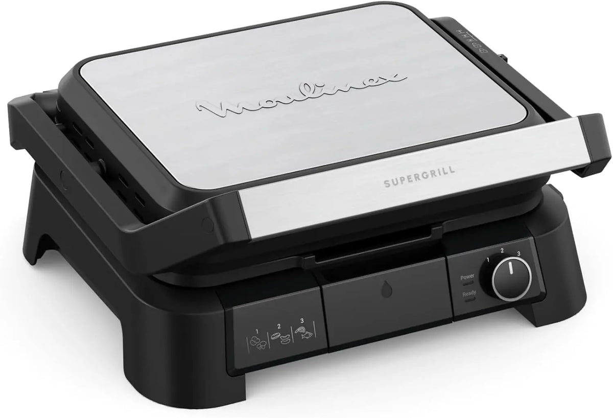 Parrilla eléctrica Moulinex SuperGrill 3 en 1, Grill de 2000W, negro