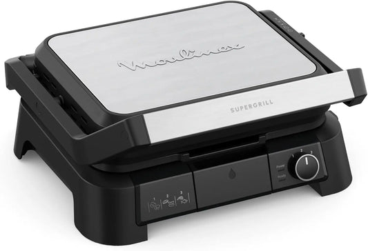 Parrilla eléctrica Moulinex SuperGrill 3 en 1, Grill de 2000W, negro