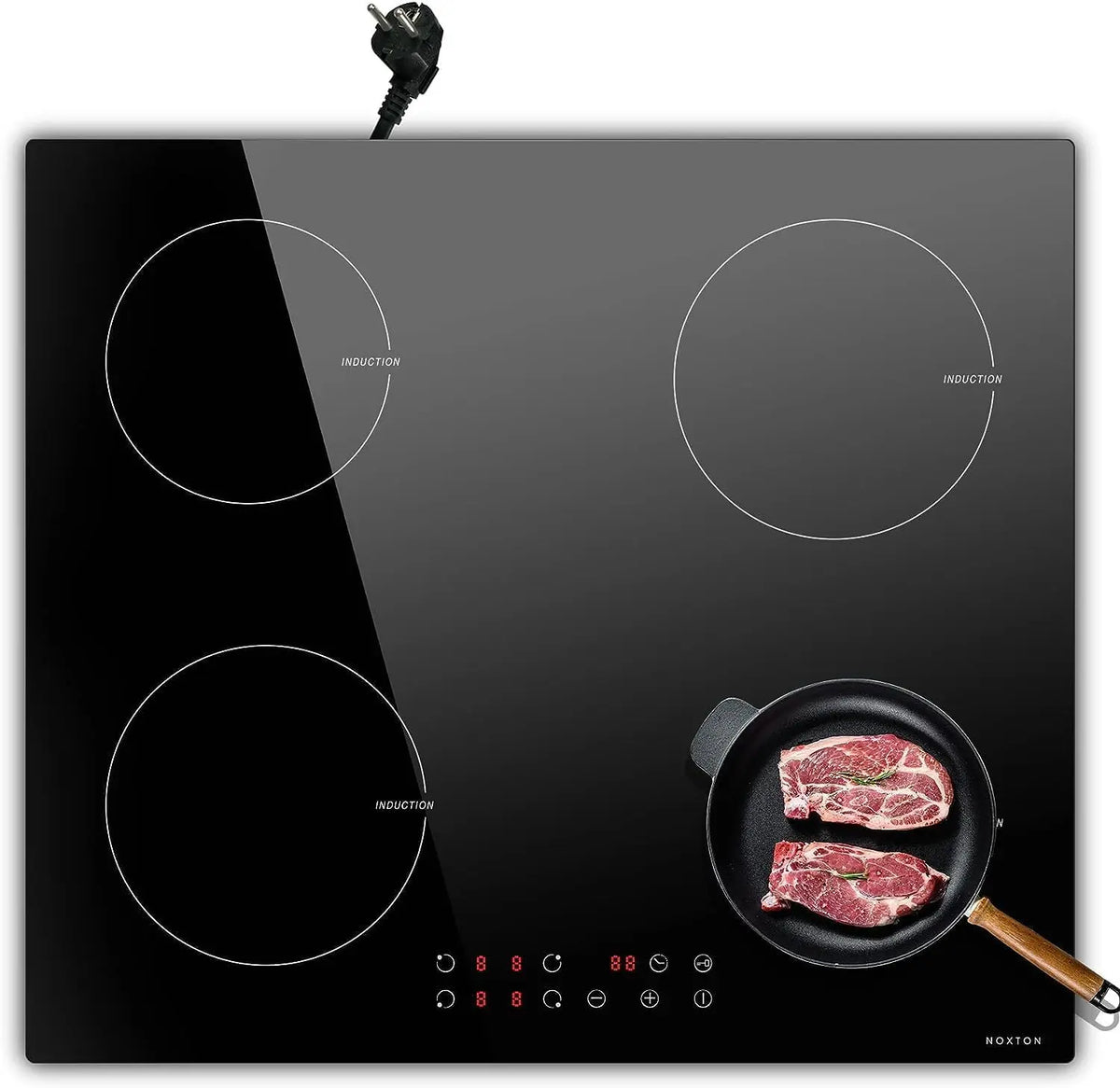 Placa de cocina NOXTON Placa de Inducción 4 Fuegos 60 cm con Enchufe 3500 W, negro