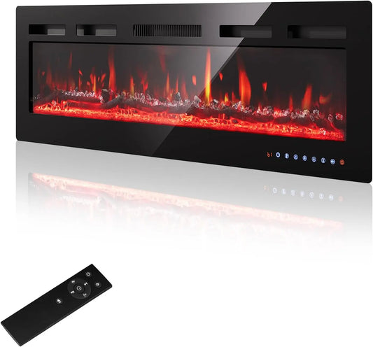 Chimenea eléctrica PURFINO 36'/92cm - Llama 12 Colores y Crujido, 900W/1800W, Termostato Preciso (15-30°C), Pantalla Táctil y Mando, negro