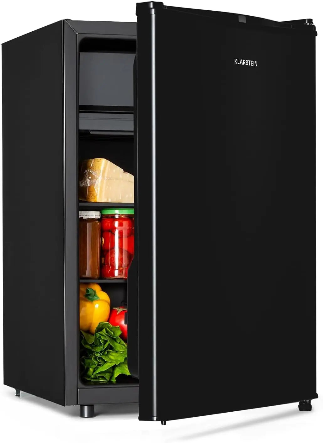 Frigorífico Klarstein Obsidian - nevera, 72 litros de volumen, interior y exterior en negro, 7 niveles de potencia, cajón de verdura, negro