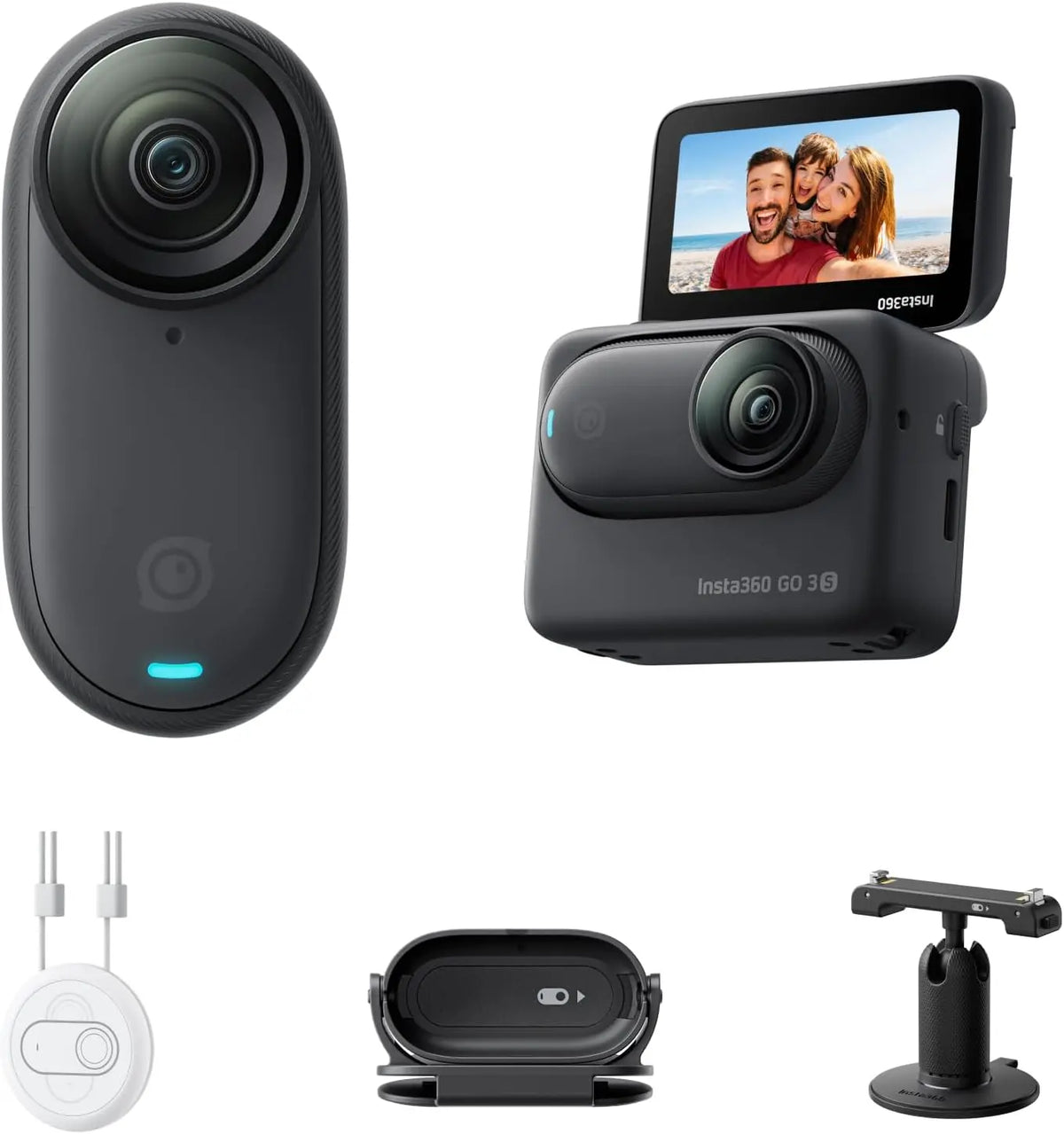 Insta360 GO 3S Negro 128GB - Cámara Vlogging 4K, POV Manos Libres, Móntala Donde Quieras, Estabilización, 140 Min de batería, Impermeable 10 M, negro