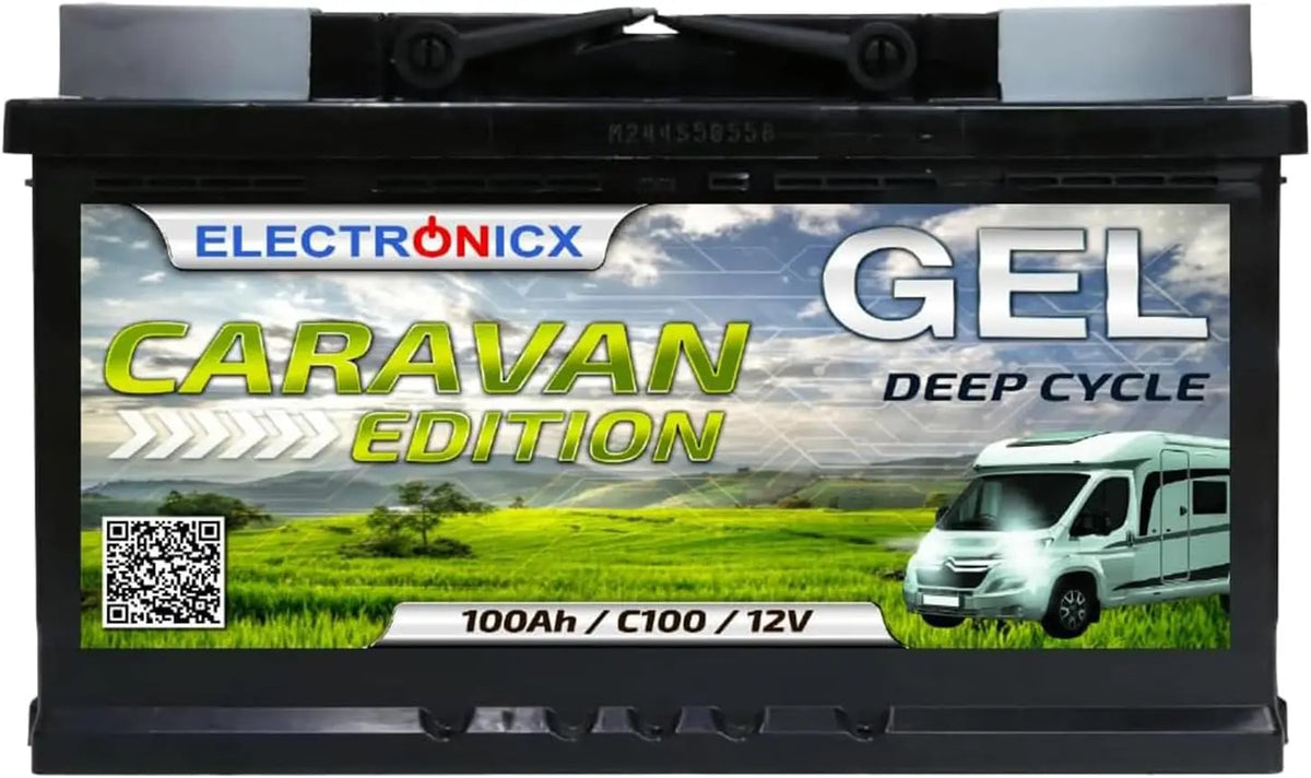 Batería solar Electronicx batería de alimentación GEL 100Ah 12V para caravana - batería deep cycle 100 Ah para autocaravana, negro