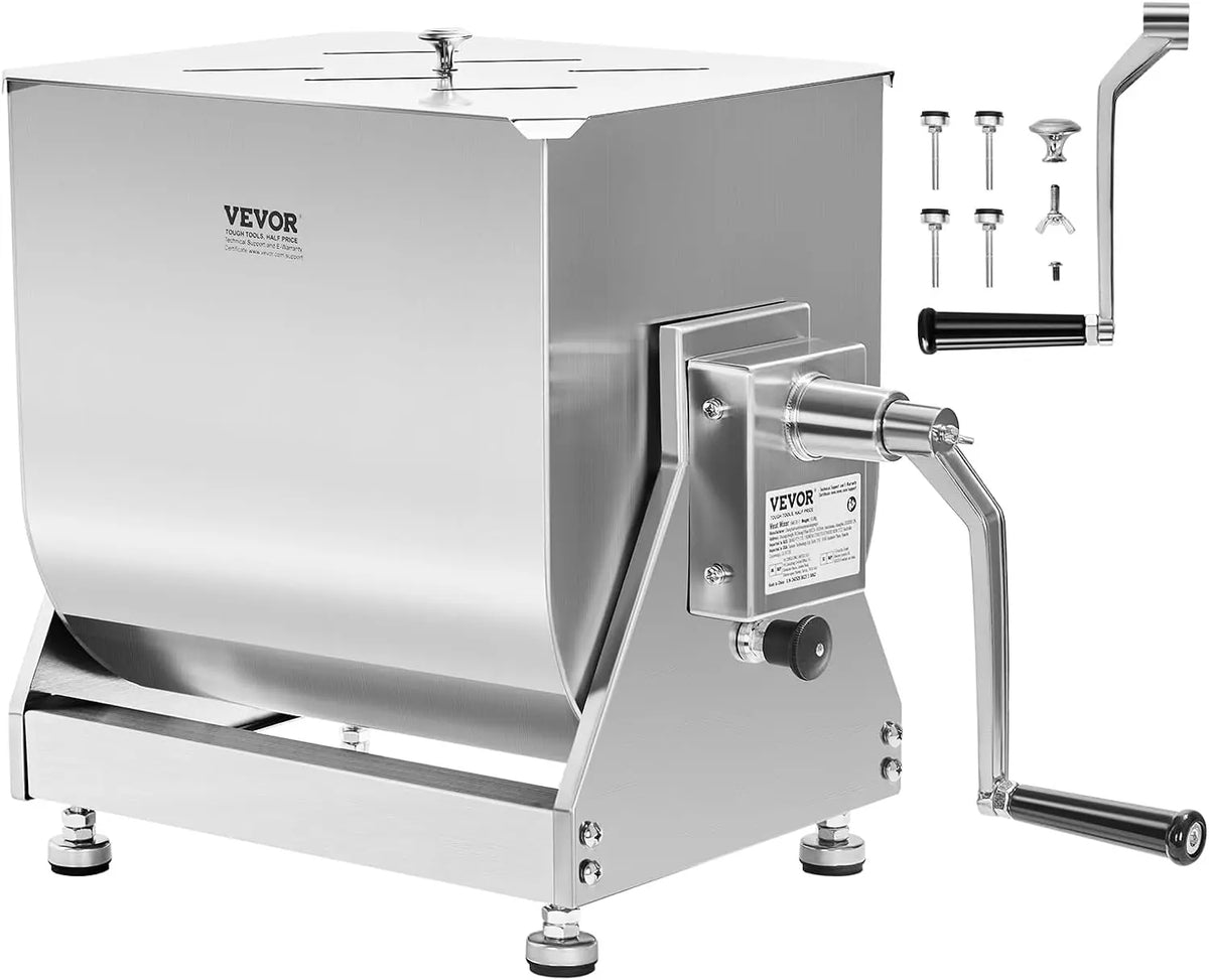 VEVOR Mezcladora de Carne Manual Tanque Basculante 40L Equipo de Procesamiento de Carne Mezcla Máxima de 27,2 kg Mezcladora de Salchichas, plata