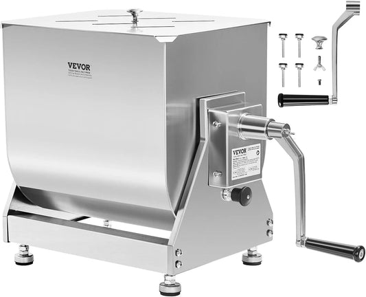VEVOR Mezcladora de Carne Manual Tanque Basculante 40L Equipo de Procesamiento de Carne Mezcla Máxima de 27,2 kg Mezcladora de Salchichas, plata